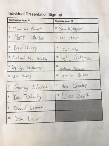 schedule for final presentations